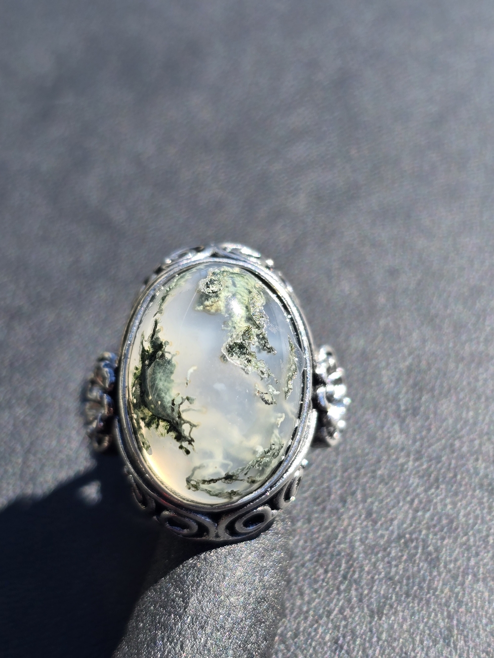 Green Moss Agate Adjustable Copper Ring